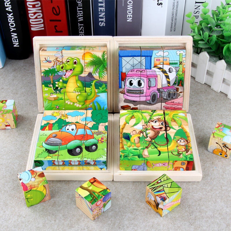 Wooden Cartoon Animal Six-Sided Picture Puzzle Three-Dimensional Large Particles Nine-Piece Marine Animal Early Education Educational Toys - Image 5